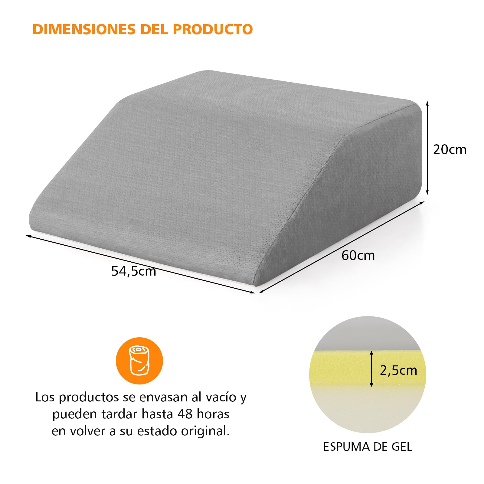 COSTWAY Cojín para Elevar Las Piernas, Almohada de cuña con 4 cm de Memoría de Forma, Revestimiento Transpirable Desmontable, Cuña en Espuma Aliviar Dolores en Las Piernas Caderas Rodillas (Gris)