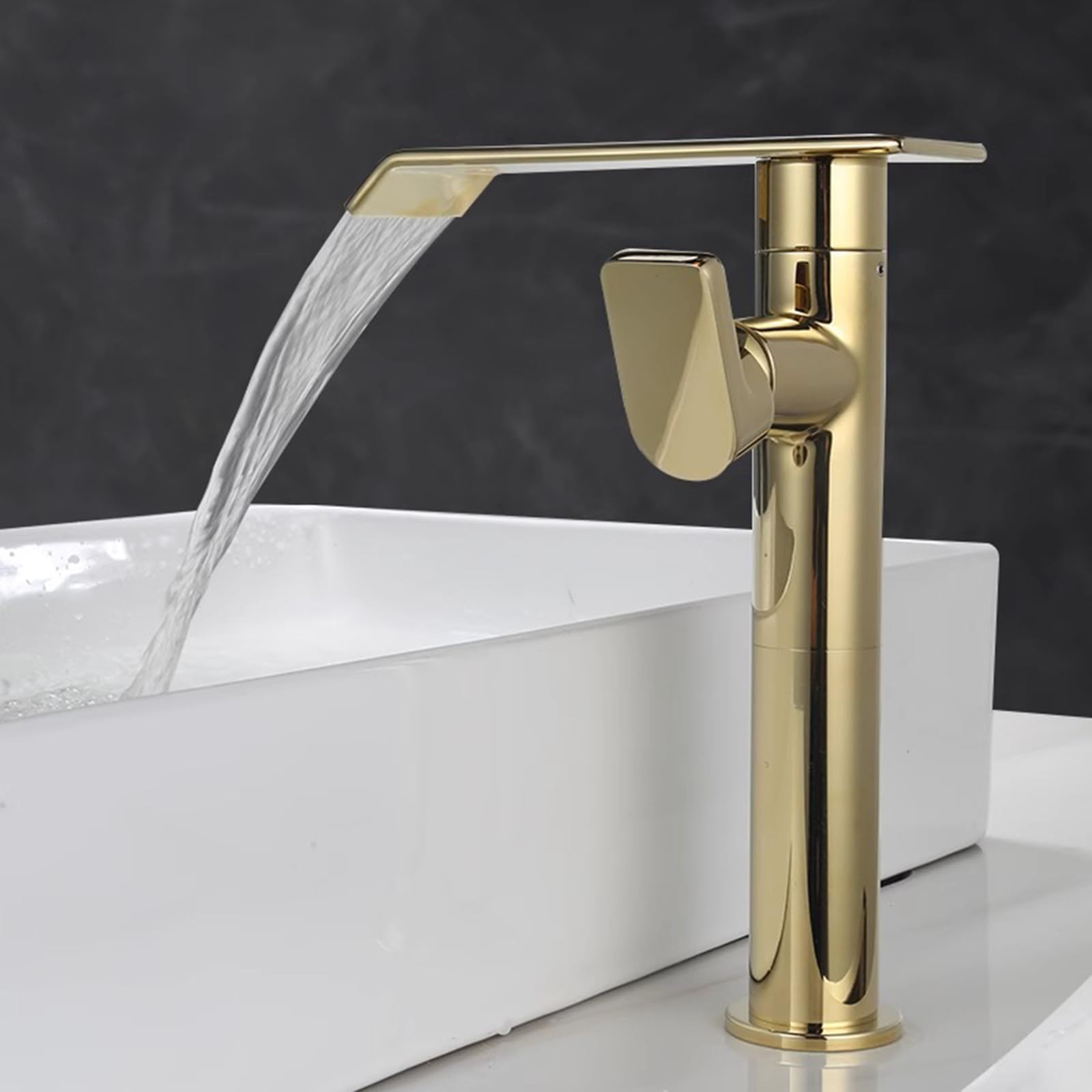 HCFYAUIS Bathroom Waterfall Mixer Tap for Countertop,360° Rotate Taps for Bathroom Sink Hot and Hot,Gold