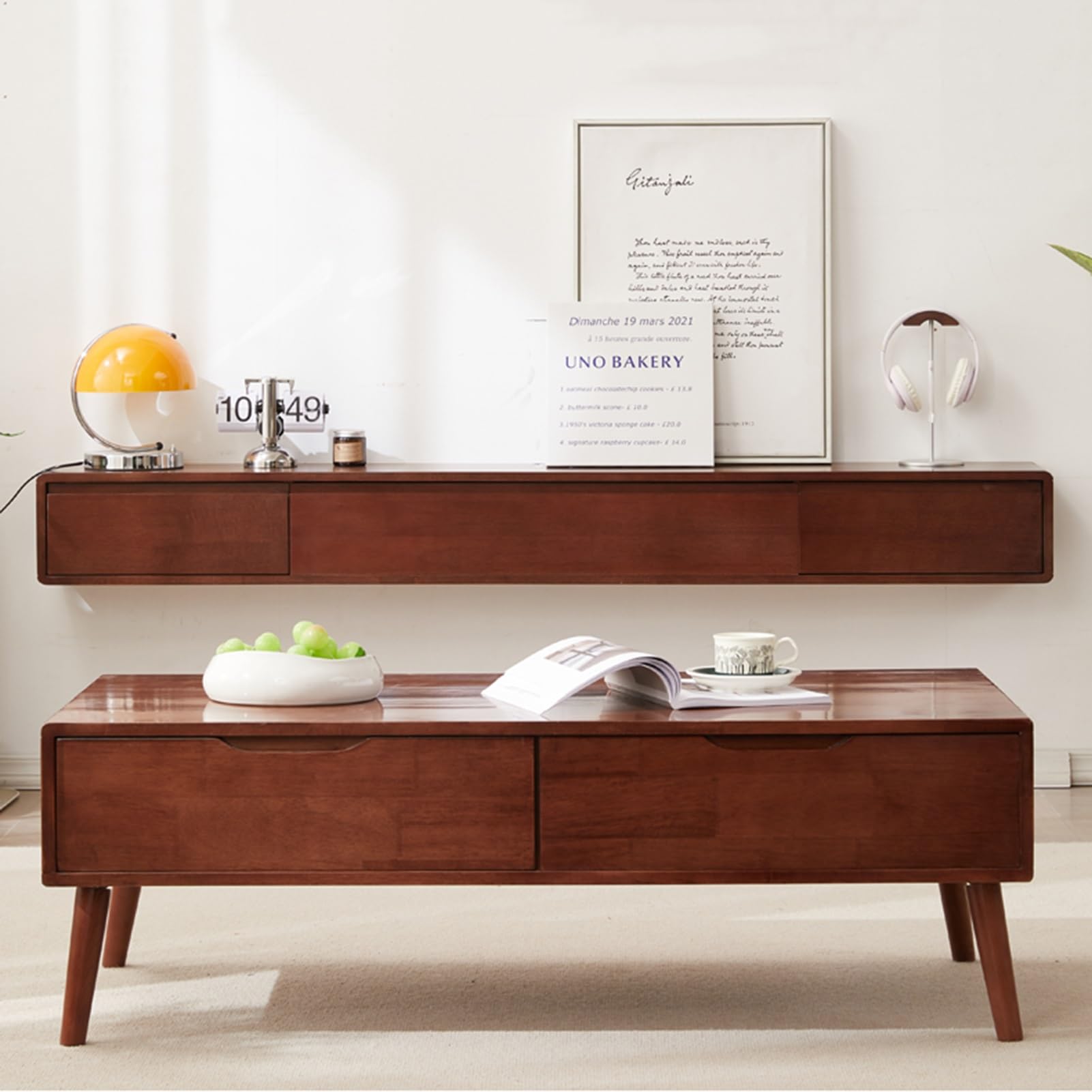 Schwebender Holz-TV-Konsole, Wandhalterung, Media-Ständer, Schrank mit Unterhaltungsregal, Aufbewahrung für Schlafzimmer, Wohnzimmer, D-Größe, 160 cm, Schwarz