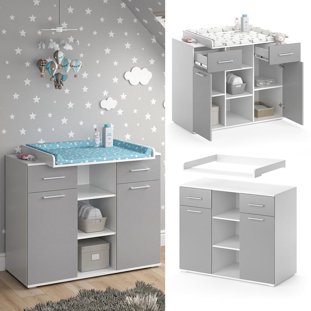 Vicco Fasciatoio Leonie, Grigio, 113 x 109 cm | con fasciatoio rimovibile per l'utilizzo come cassettiera