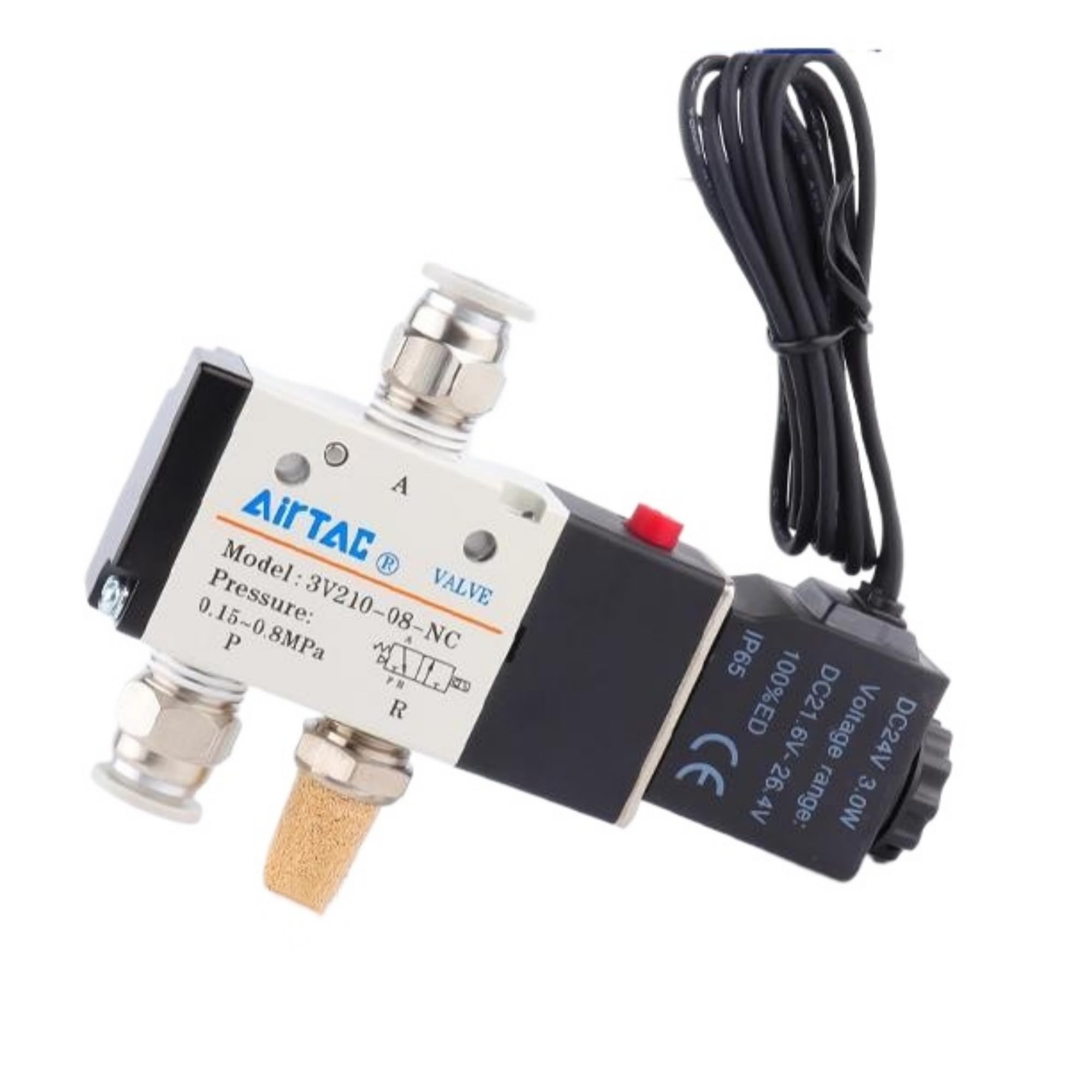 Valvola a solenoide DC12V 3/2 Way AirTAC 3V210-08 1/4" PT Filo di uscita Normalmente Chiuso Aria Pneumatica Elettrica