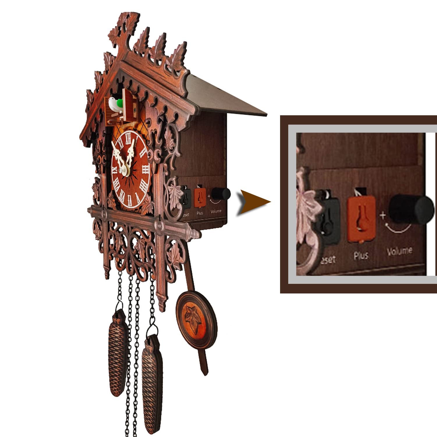 Orologio A Cucù Da Parete - Vintage In Plastica, Pendolo, Suono Cuckoo, Batterie Non Incluse, Marrone - Foto 3