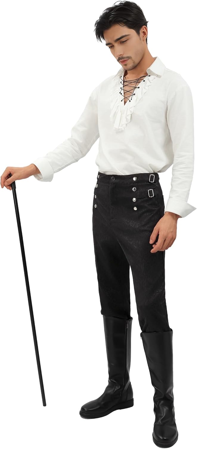 KUOIN Mens Medieval Renaissance Pants Goth Fancy Trousers Victorian Costume - Image 2