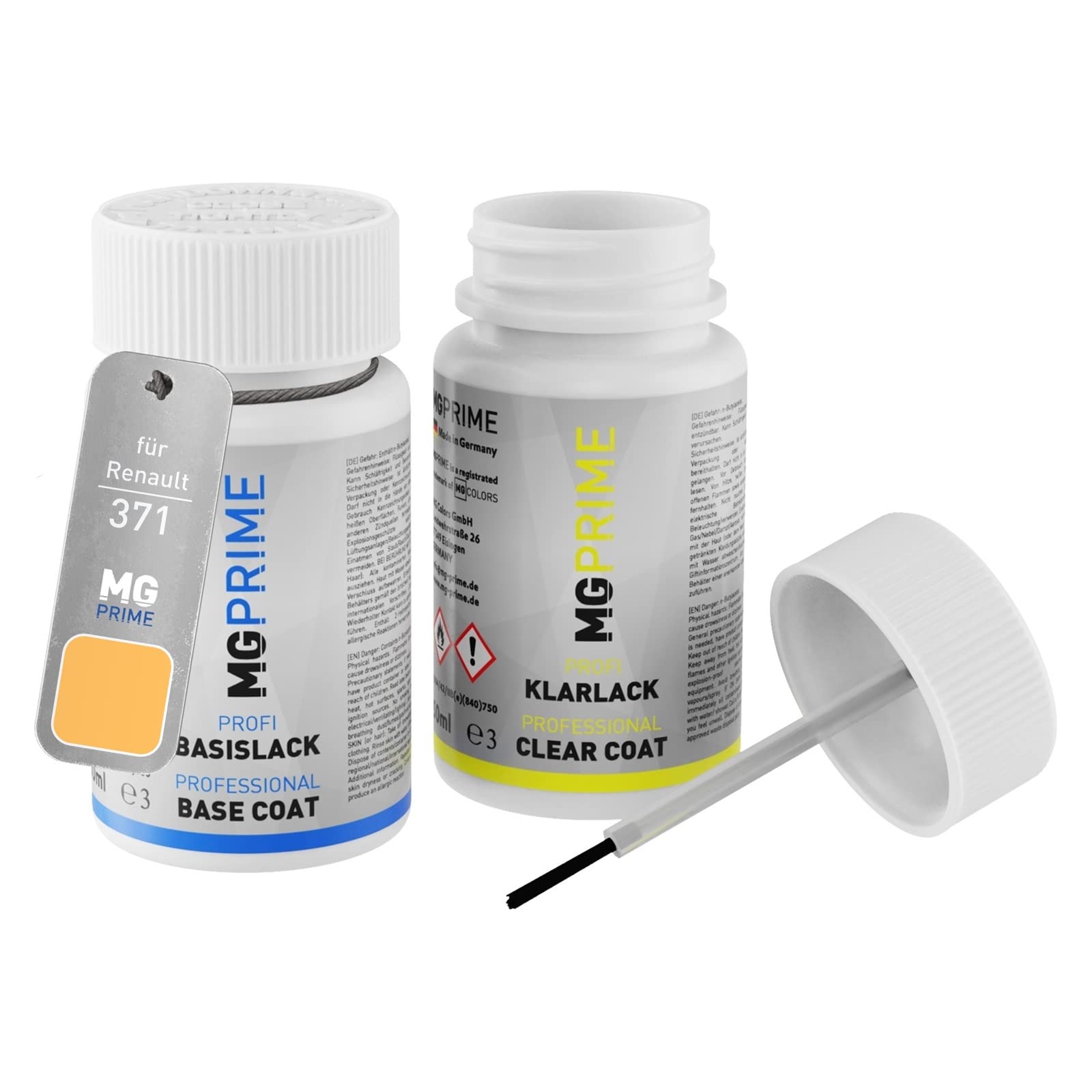 MG PRIME Car paint Touch-up pen set for Renault 371 Jaune De Chrome Base coat clear coat 50ml each