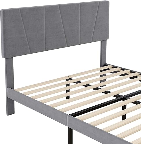 Miniatura 8 de TMEOSK Cama tapizada de terciopelo de tamaño matrimonial con cajón grande de almacenamiento y cabecera ajustable para niños niñas adolescentes y