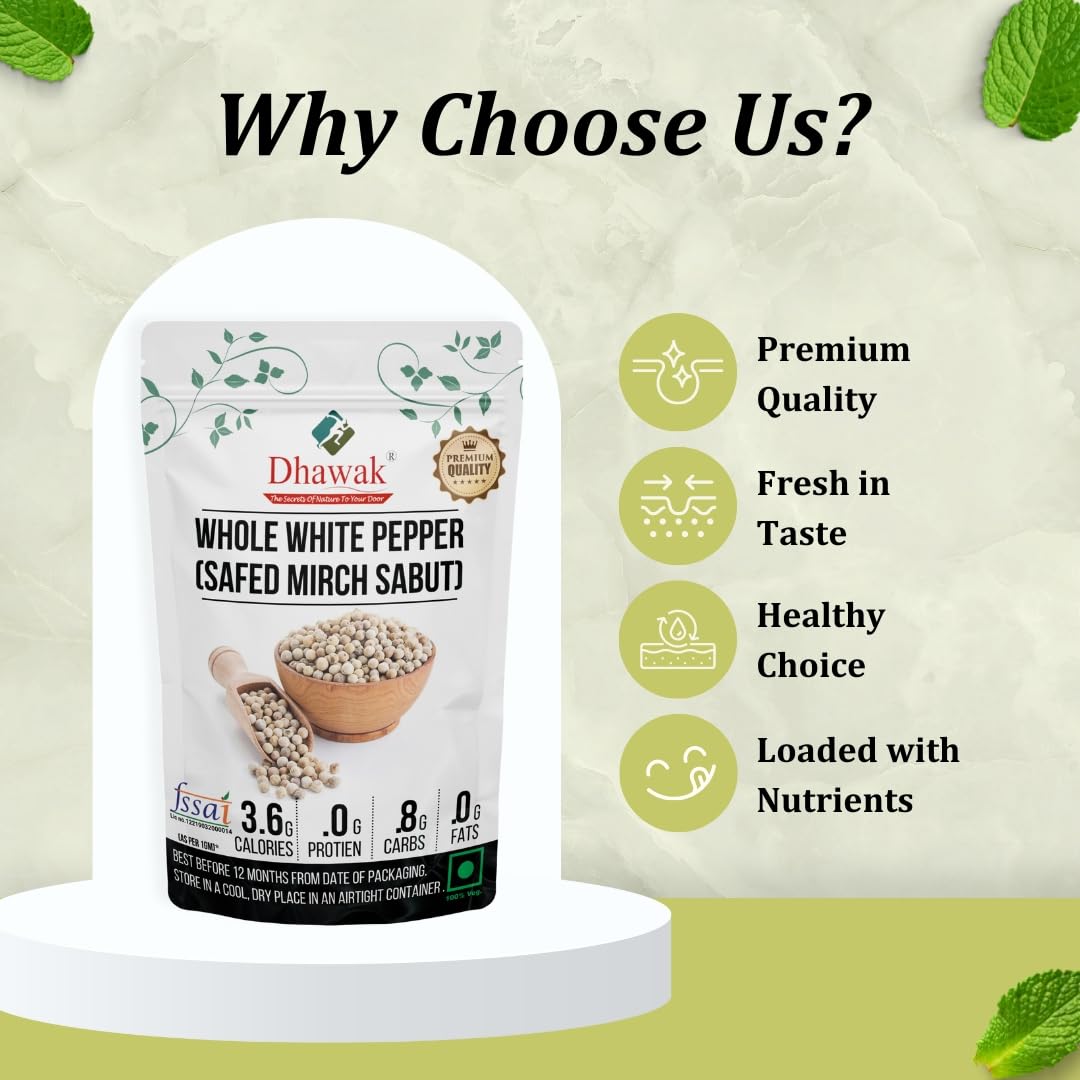 Dhawak Whole White Pepper | Safed Mirch Sabut - 100 Grams (Premium) - Image 5 thumbnail