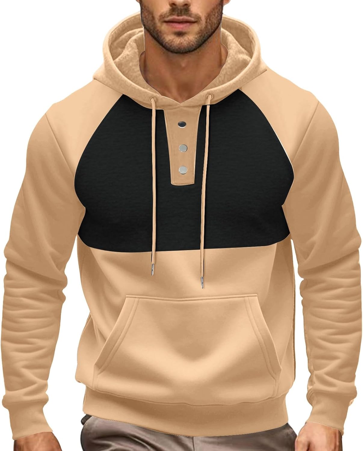 Mens Fashion Athletic Hoodies Casual Fashion Long Sleeve Button Hooded Sweatshirts Pocket Oversized Hooded Pullover
