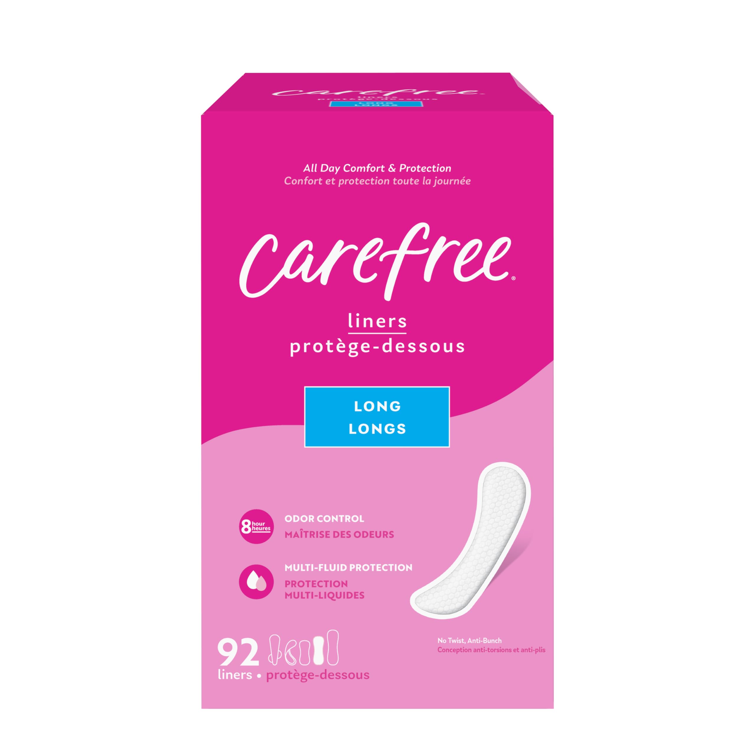 Panty Liners, Long Liners, Unwrapped, Unscented, 92ct