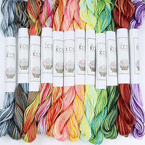 Image of KCS Big skeins of 25 Meters Size 25 Color Variegated Cross Stitch Stranded Threads,12 skeins,14