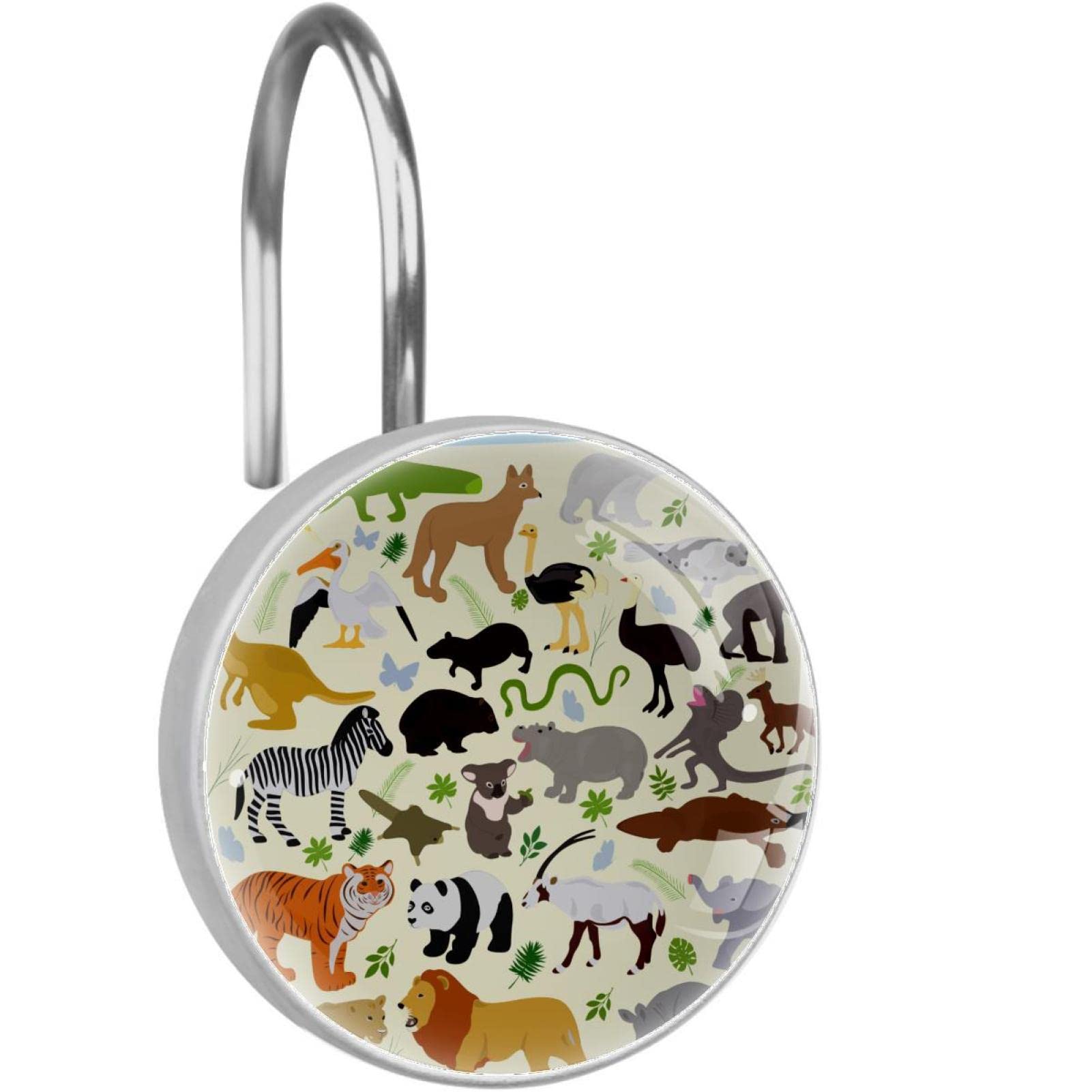 Crochets pour rideau de douche lot de 12 anneaux en acier inox thème zoo panda zèbre