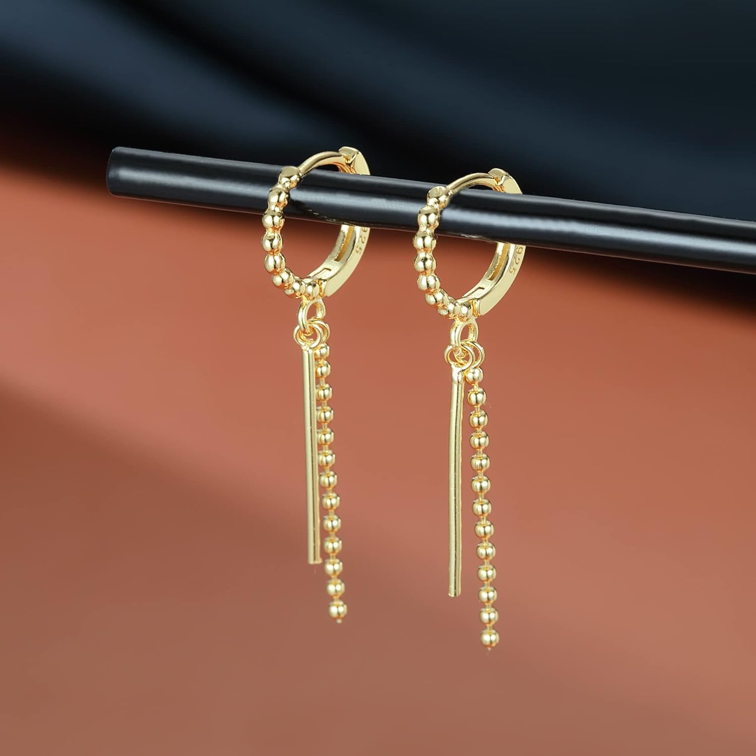 SLUYNZ 925 Sterling Silver Bead Ball Hoop Earrings for Women Teens Minimalist Bar Hoop Earrings Dangle