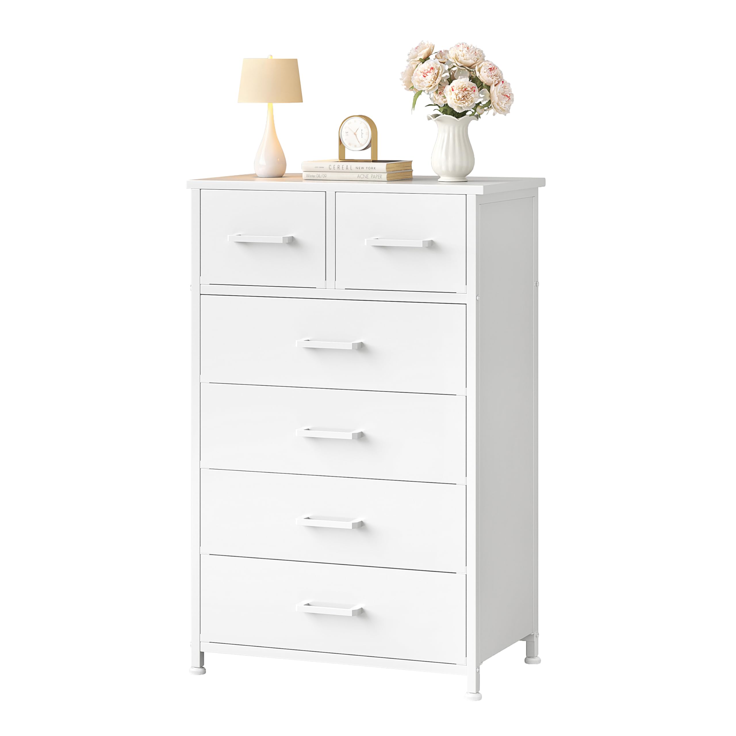 Flrrtenv Wooden Chest of Drawers 60cm Wide, 6 Drawer Tall Dresser for Bedroom Clothing Storage, Entryway Storage Cabinet for Hallway, Living Room Organiser with Anti-Tip Design, White — image 1