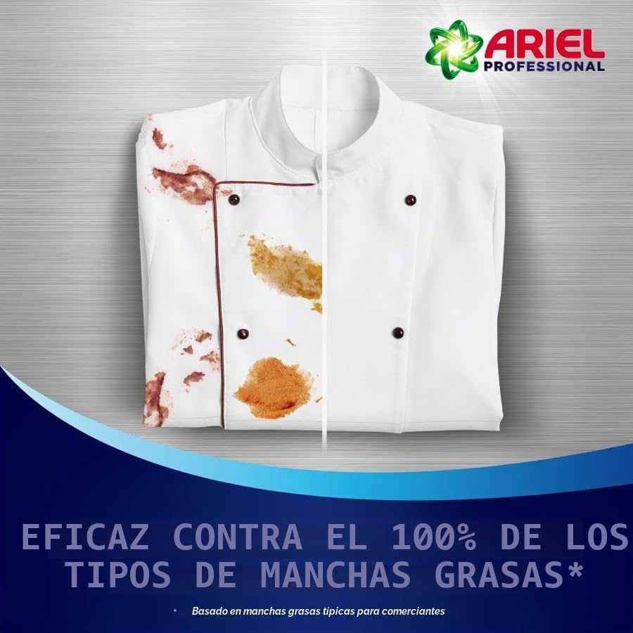 Ariel Detergente en polvo profesional Universal+, combate todo tipo de manchas de grasa, para uso profesional