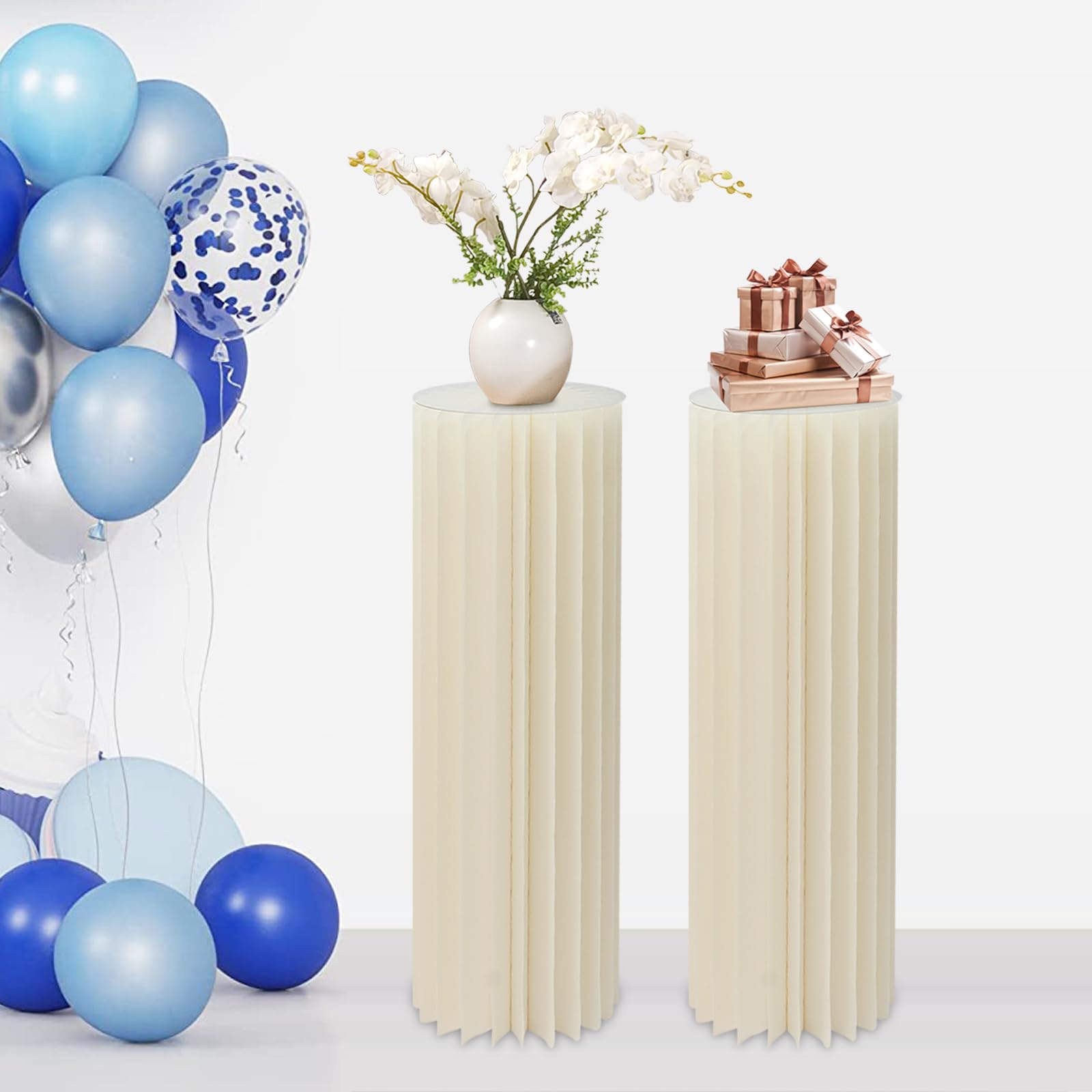 2 Colonnes Décoratives En Carton 80 Cm - Blanc Laiteux, Support 50 Kg - Pour Mariage, Fête, Décoration D'intérieur