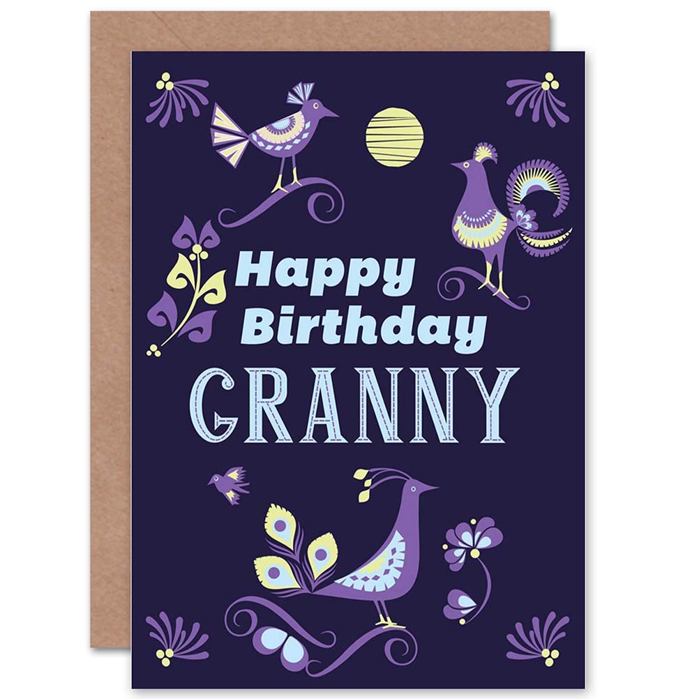 Wee Blue Coo CARD BIRTHDAY HAPPY GRAN GRANNY BIRD LEAF ORNATE GIFT