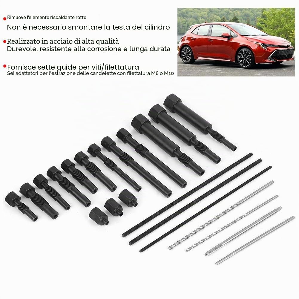Strumento di Rimozione Candelette, Kit Estrazione Glow Plug Rotti con Estrattore M8 M10 per la Rimozione di Candele di Preaccensione Spezzate su Motori Diesel