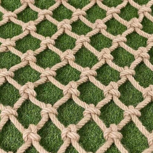 Rete in corda di canapa intrecciata a mano per bambini, per arrampicata, balcone, ringhiera, recinzione di sicurezza per esterni, personalizzabile (4 mm x 15 cm, 1 x 1 m)