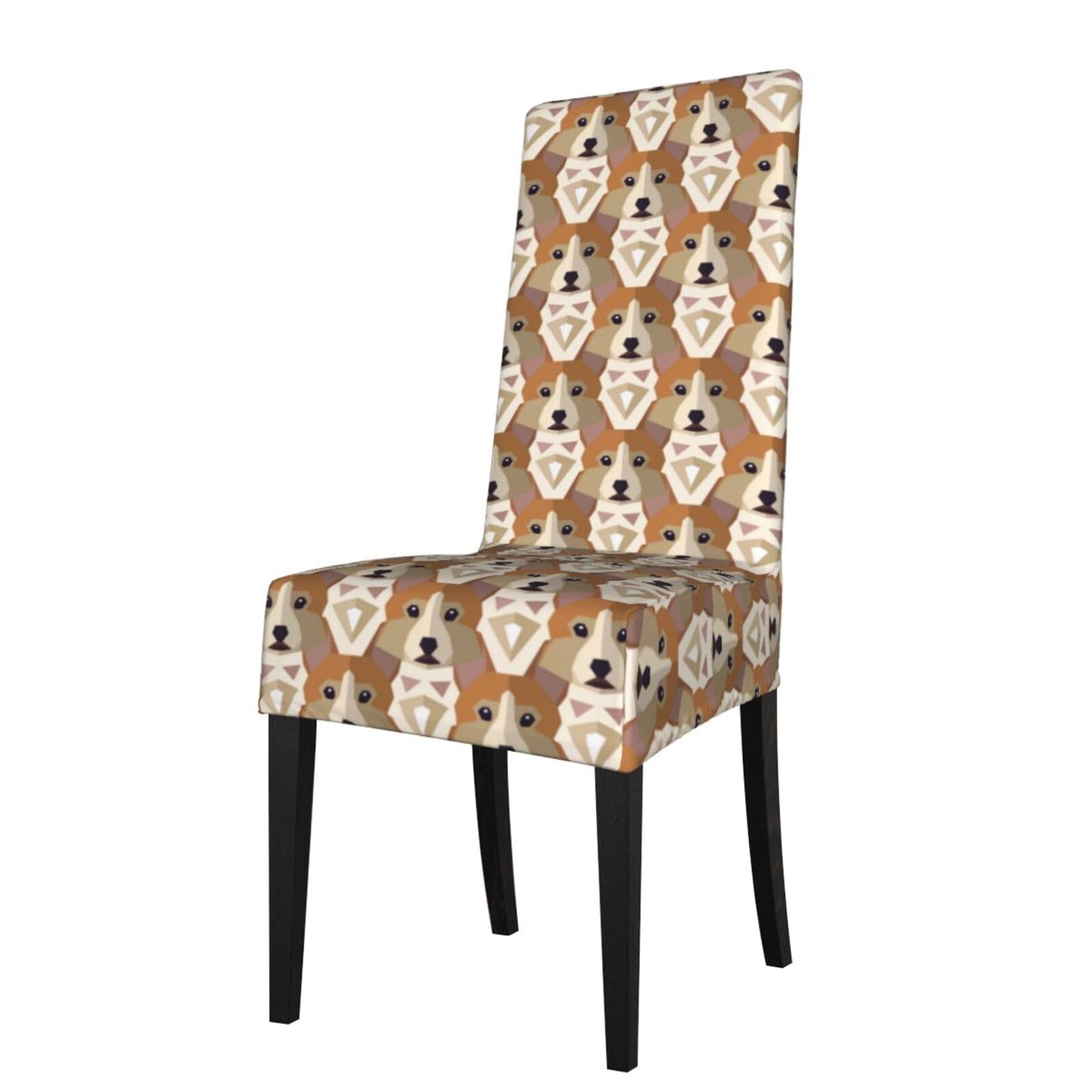 Lkymoh As Picture Welsh Corgi Head Pattern, Chair Covers Stretch Chair Slipcovers For Dining Room, For Party Pet Protection Universal Fit Soft Polyester