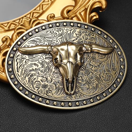 Image of SANSTHS Cowboy Belt Buckle, Western Belt Buckles for Men Women Texas Bull Rodeo Cowgirl Belt Buckle