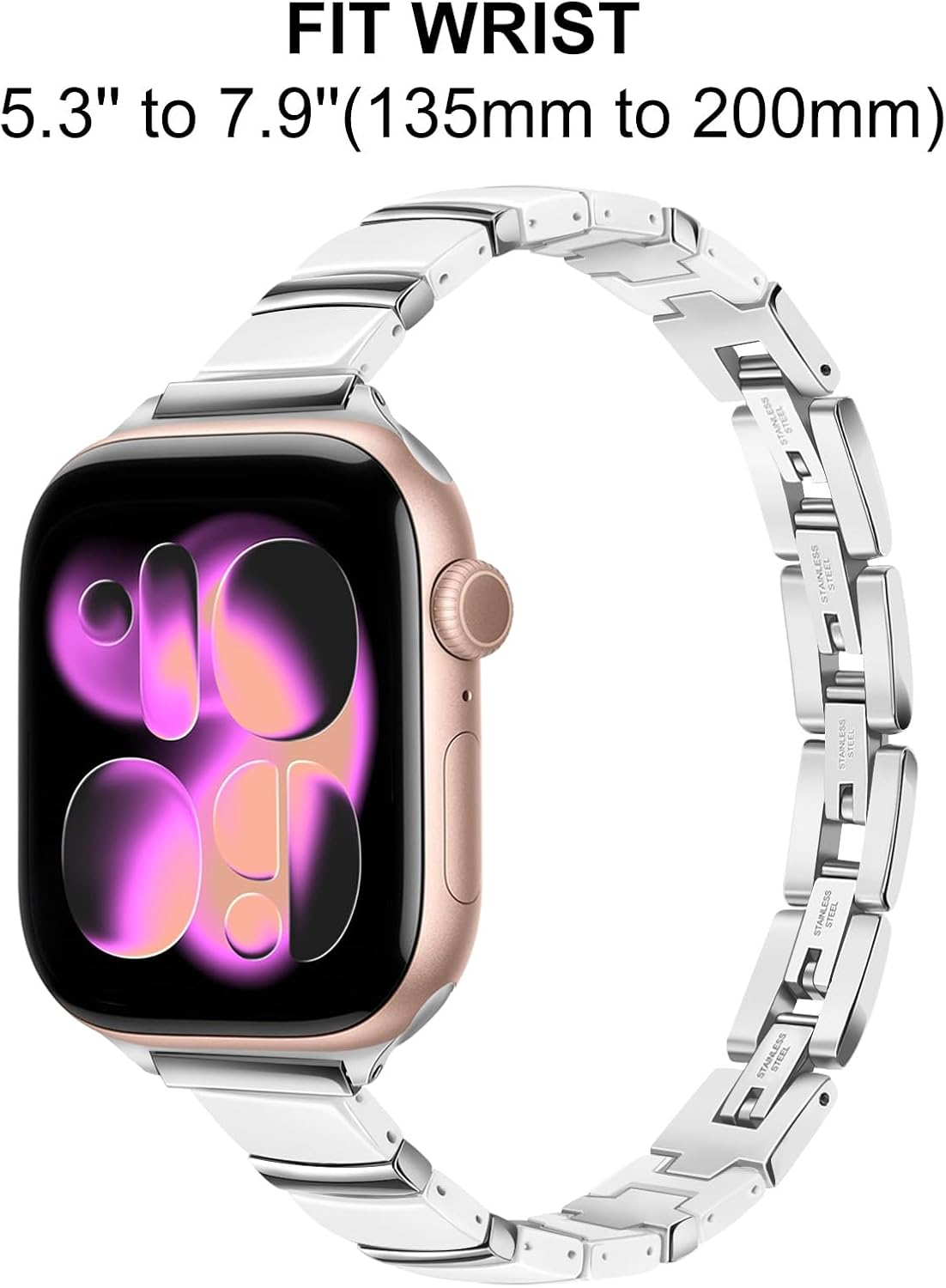 Dhwazz Band for Apple Watch Series 11 10 42mm, Women Ceramic Watchband Stainless Steel Strap for iWatch SE 3 2 Series 9 8 7 6 5 4 3 2 1 41mm 40mm 38mm - Image 5