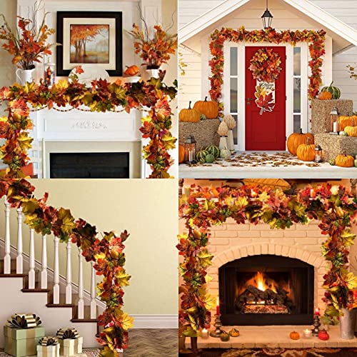 Gobograss Fake Maple Leaves Vines Hanging Garland 2Pcs 11.4Ft Silk Leaves For Home Room Decor Hanging Plants Greenery Garland Fake Foliage Flower For Garden Halloween Thanksgiving Party Wall Decor #TOP6