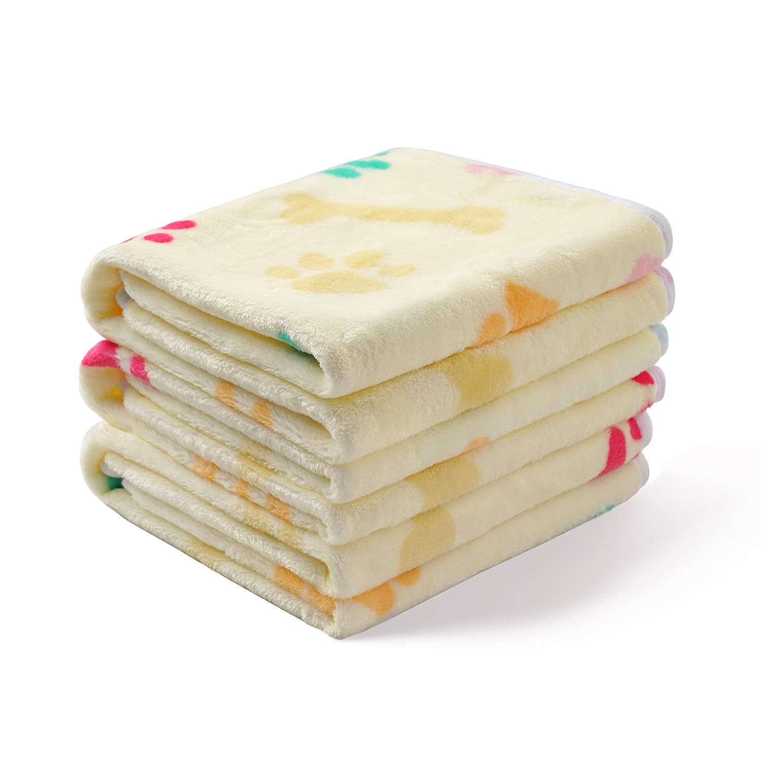 Puppy Blanket, Kitten Blankets, 1 Pack 3 Blankets for Dogs, Super Soft Fluffy Premium Fleece Pet Blanket Flannel Throw for Dog Puppy Cat Bone Paw, Light Yellow, Kitten Puppy Small Animals Towel