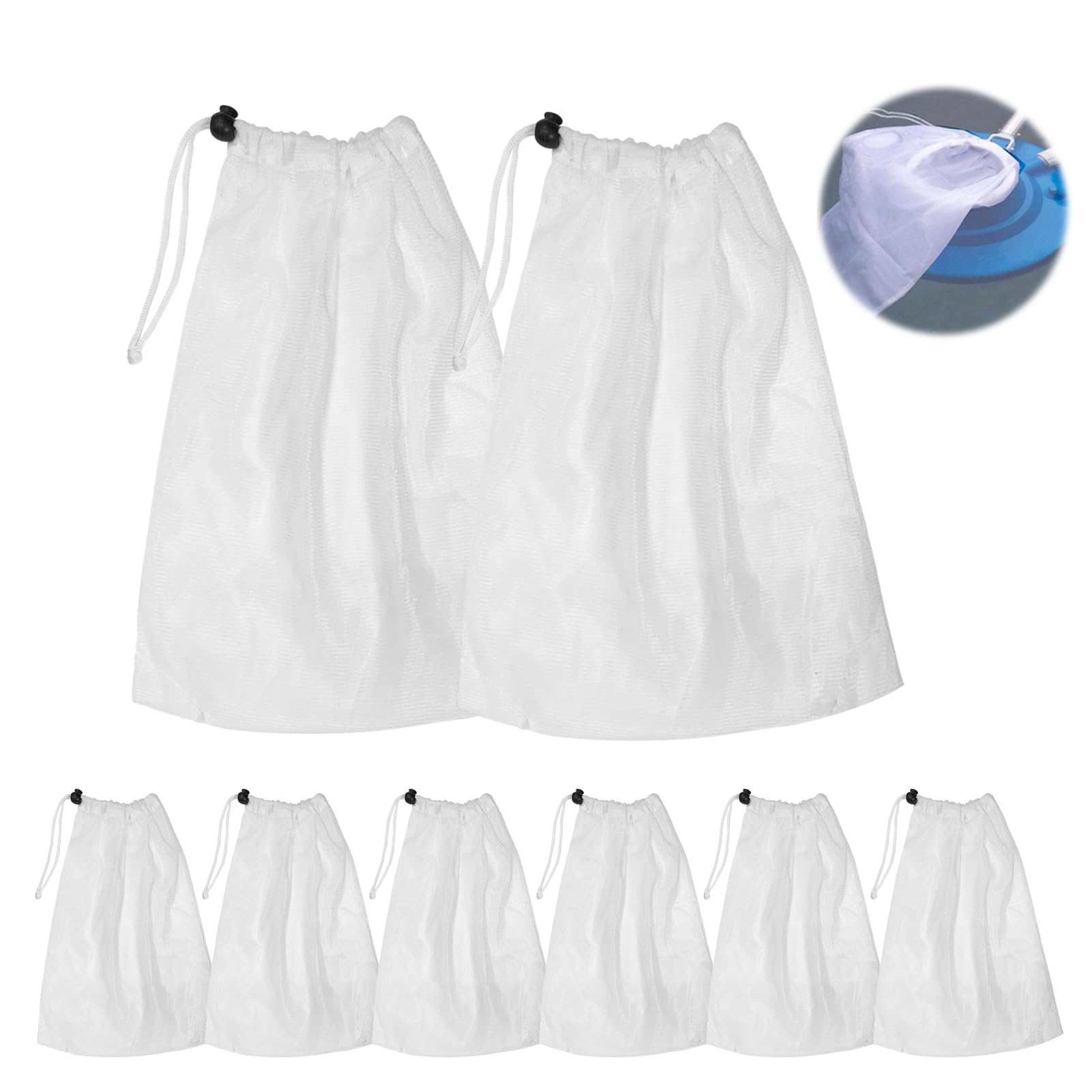 Rhsemi10 Bolsas Colectoras de Repuesto, Filtro de Tela, Red de Limpieza Para Aspiradora de Suelo y Piscina, Con Cordón y Cierre Para Hojas, Blanco