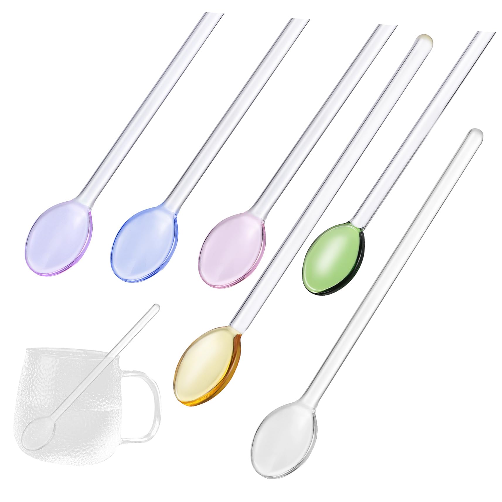 Garneck Glass Spoon Set (6pcs) Stirring Tea Iced Tea Dessert Mixing Honey Ergonomic Handle Vibrant Colors
