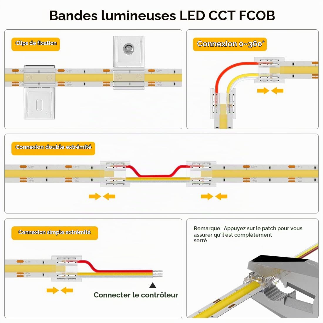BTF-LIGHTING Ruban LED FCOB COB CCT 10M(2x5M) 640LED/m 3000K-6000K 24V IP30