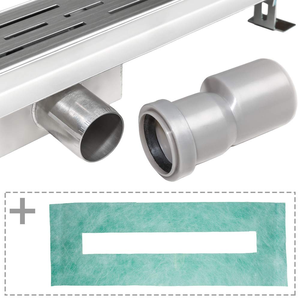 tectake Canaleta de ducha de acero inoxidable, desagüe de ducha, desagüe de suelo, ducha, canalón de ducha, desagüe de ducha, con sifón, colador y antiolores, 90 cm