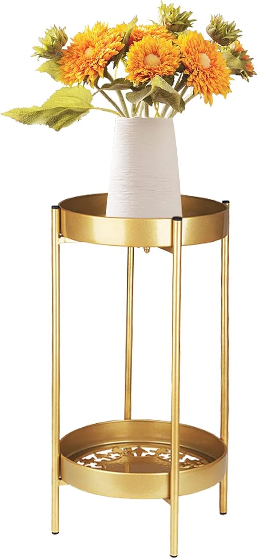 Amazon フラワースタンド 園芸ラック 鉢スタンド 花台 屋外 おしゃれ フラワーすたんど 室内 花置きスタンド 花瓶台 プラントスタンド 植木鉢 台 ガーデン アイアンスタンド 花架 ベランダ鉢置き 玄関 庭 オフィス 屋外室内の装飾 高さ 50cm ゴールド フラワー