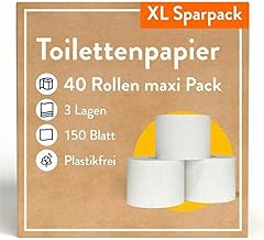 40 Rolls Toilet Paper 3-Ply - 150 Sheets per Roll - Plastic-Free - Toilet Paper B-Stock - Storage Pack
