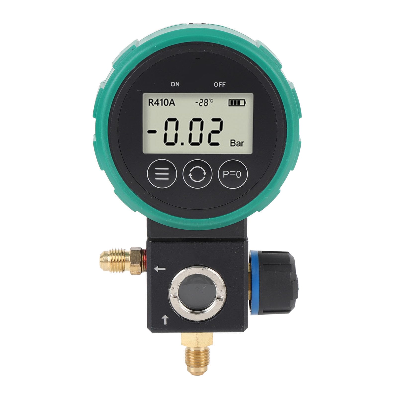 Greensen Manómetro de Presión de Refrigerante Juego de Manómetro de Colector de CA Digital de 0 a 5 MPa con Válvula de Bola 4 Unidades de Presión 9 Refrigerantes para Aire Acondicionado Recarga