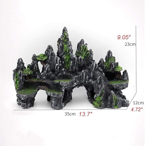 Miniatura 5 de PakyKai Decoración grande para pecera, adorno de acuario con vista de montaña, casa de árbol, puente de cueva, plantas artificiales de plástico para