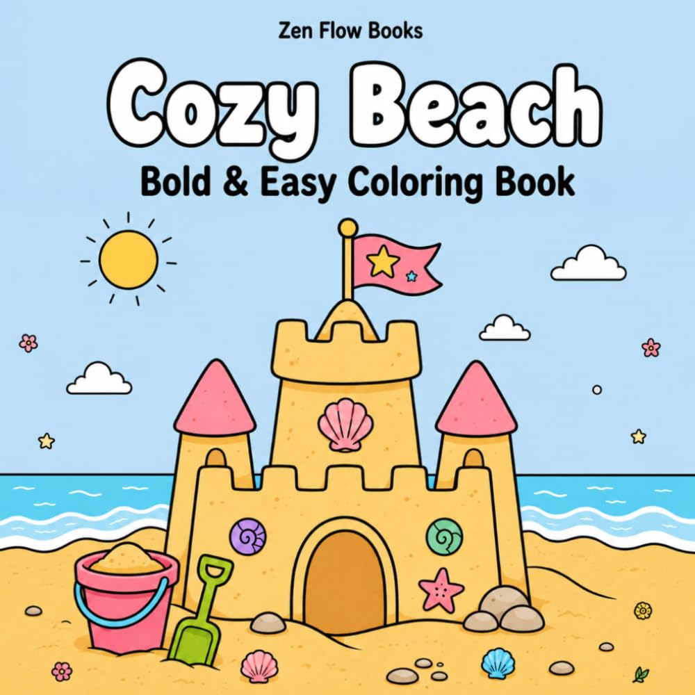 Cozy Beach: Bold & Easy Coloring Book | 40 Relaxing Beach Scenes for Adults, Teens & Seniors | Large Print Designs for Stress Relief and Relaxation