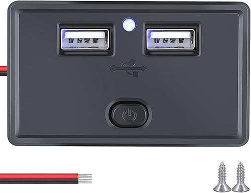 Cllena Cargador USB dual con panel de toma de corriente con interruptor, 12V-24V 4.8A Cargador rápido de coche de doble puerto para coche, caravana,