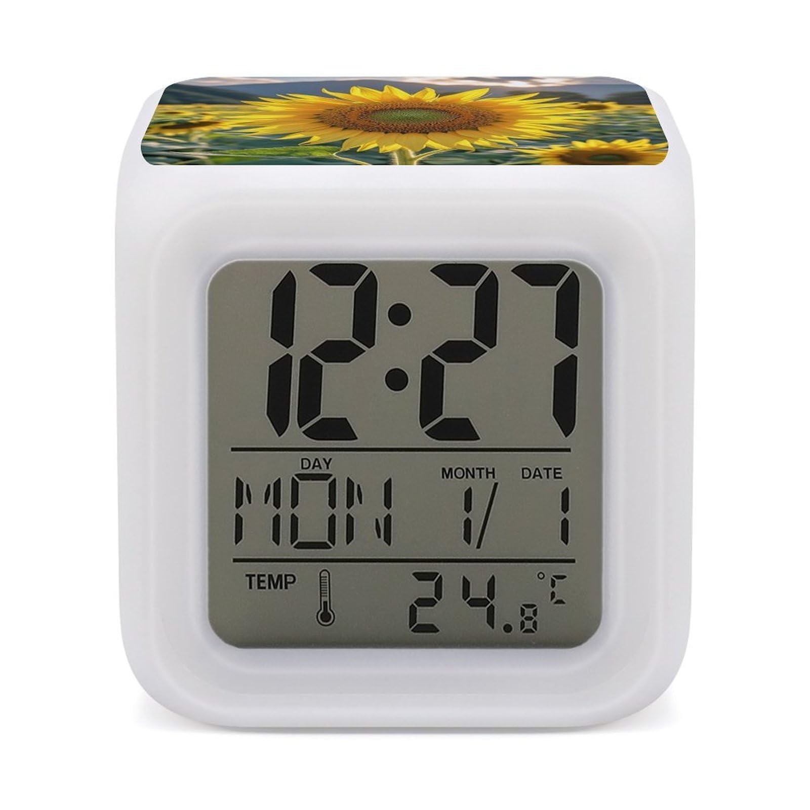 LZQPOEAS The Most Beautiful Sunflower Alarm Clock Desk Clock with 7 Color Changing Night Light Digital Clocks with Temperature Display Sleep Training and Sound Machine for Heavy Sleeper