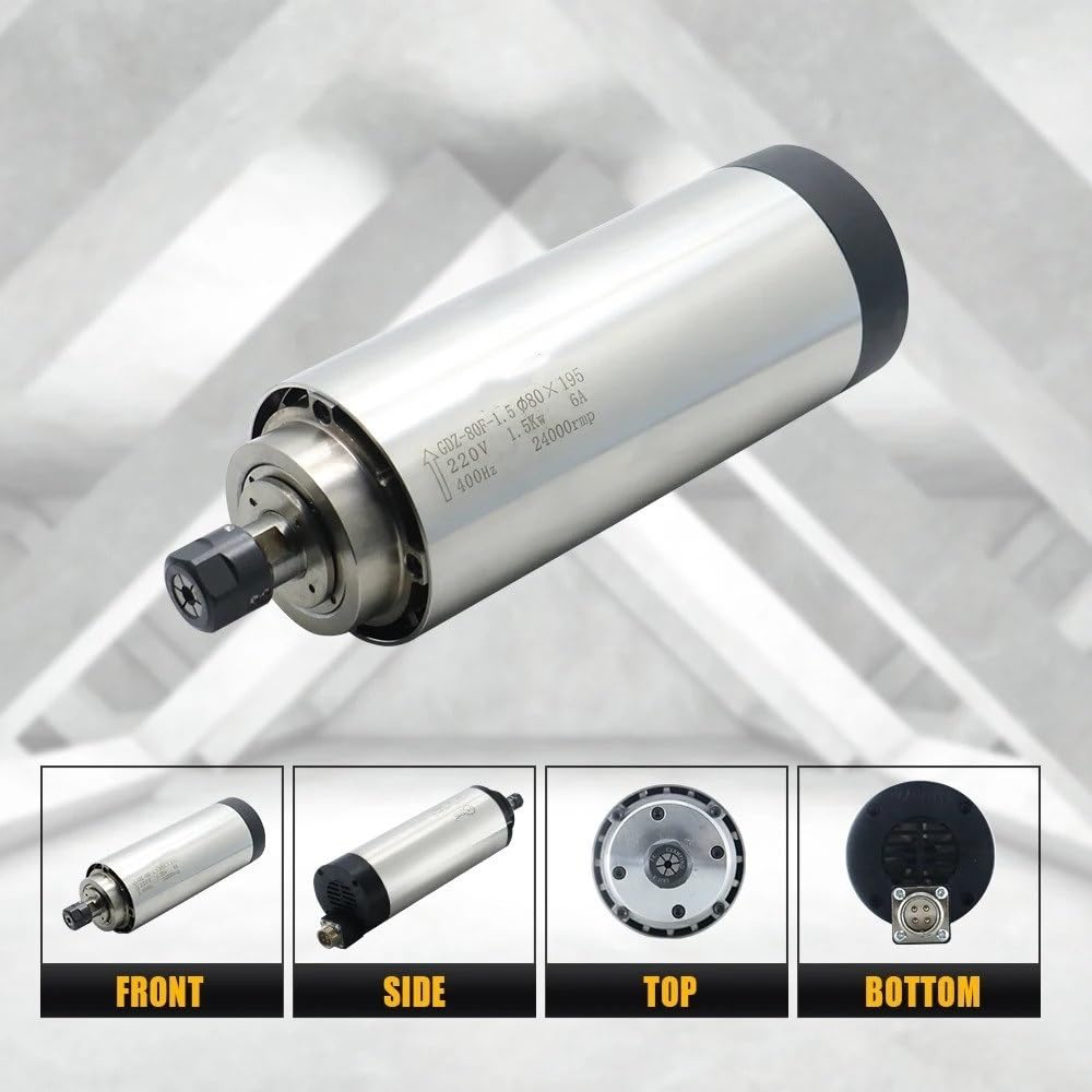 WAAZVXS GDZ-80F-1.5 Round Air Cooled Spindle 1.5KW 220V/380V 6A 24000RPM 400Hz Diameter 80mm for Engraving Machine CNC Part (Color : 1.5kw 80mm 380V)