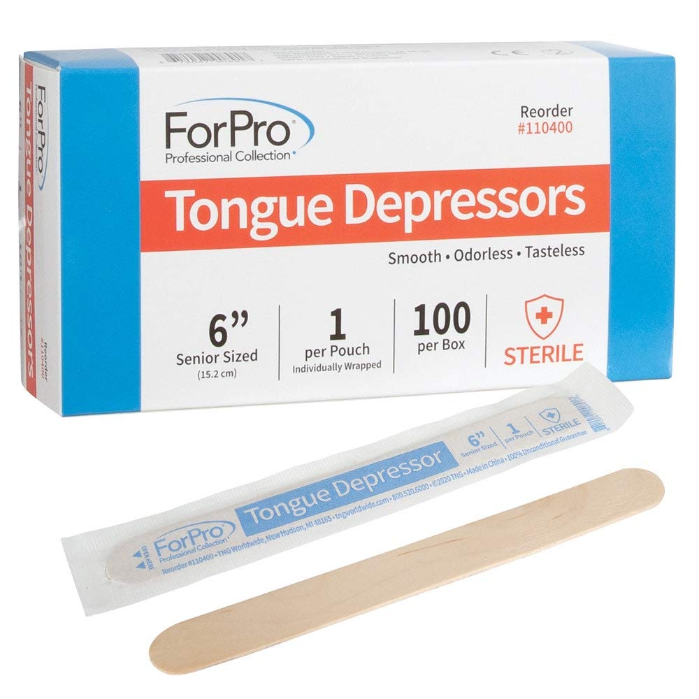 ForPro Professional Collection Depresores de lengua para personas mayores, barras aplicadoras de cera grandes, tamaño de 6 pulgadas, estériles, envueltas individualmente, 100 unidades, paquete de 6