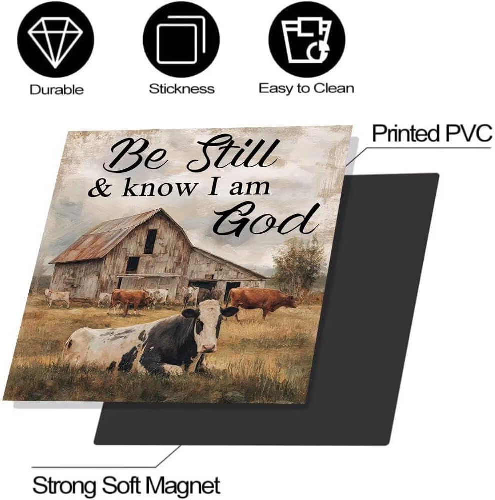 Farmhouse Cow Magnetic Dishwasher Cover,Wood Grain Front Door Dishwasher Magnetic Cover,Washing Machine Magnet Cover Decor Keep Quiet and Know I Am God Text Panel Decal,23"x26"