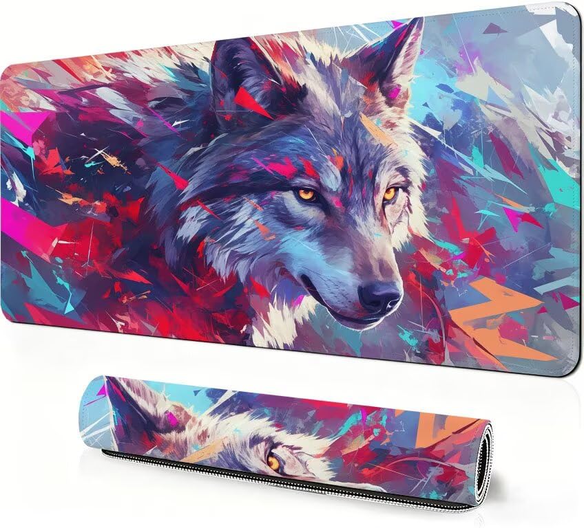 Podkładka pod mysz dla zwierząt XXL 1200 x 600 x 3mm, duża podkładka pod mysz wilk podkładka do gier, przyszyte krawędzie, antypoślizgowa gumowa podkładka pod mysz, do biura i gier, prezenty dla