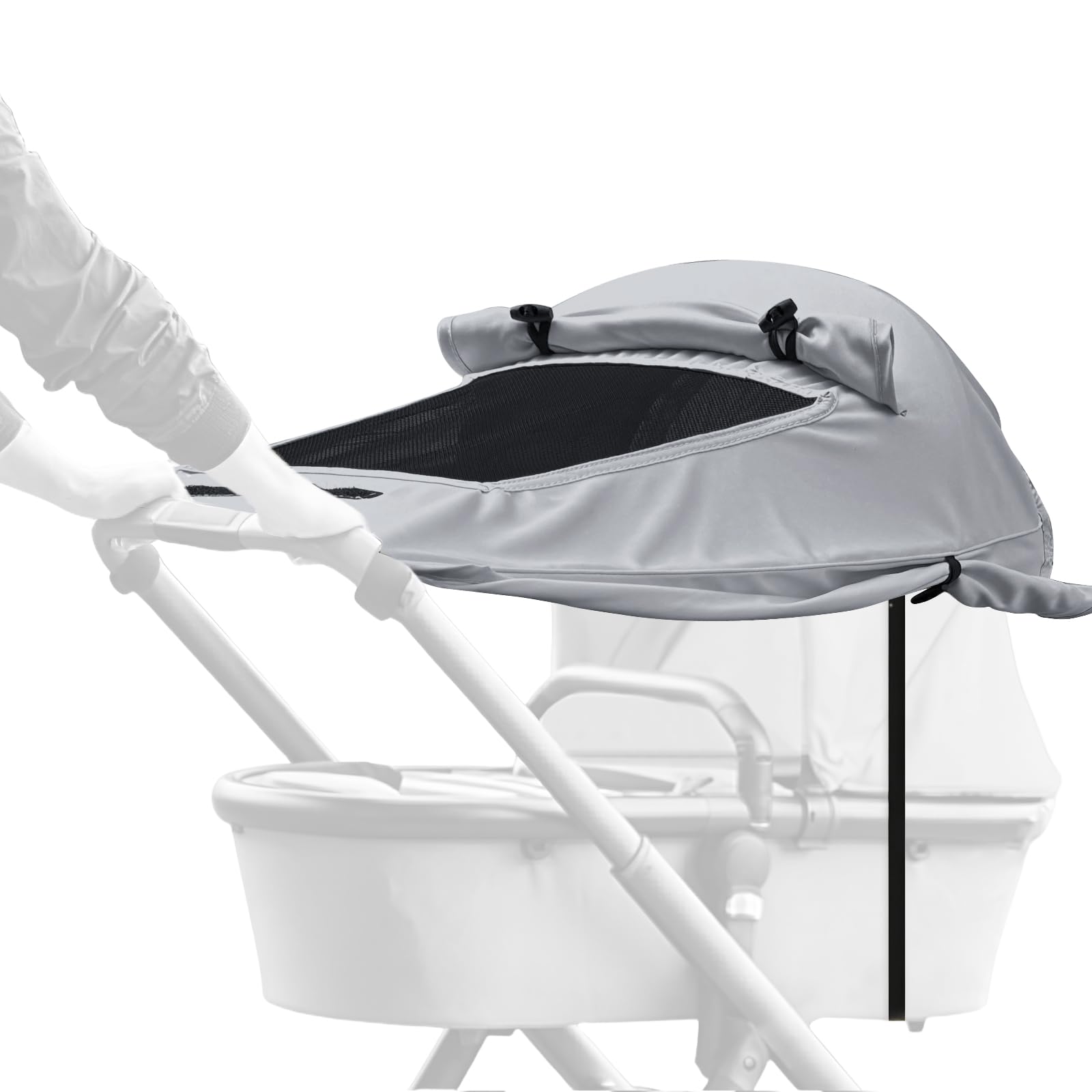 WD&CD Kinderwagen Sonnensegel, Premium Sonnensegel für Kinderwagen mit UV Schutz 50 +, mit Sichtfenster und extra breite Schattenflügel, Grau