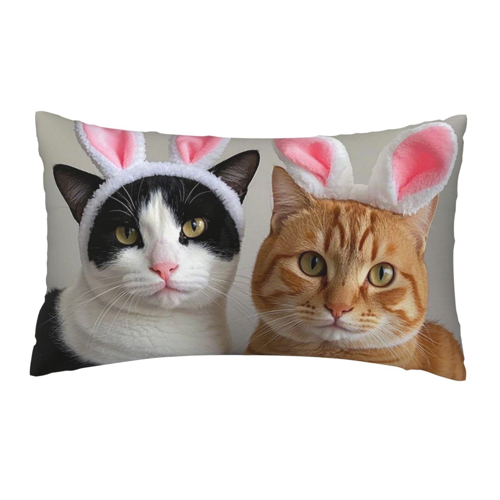 Luxury Velvet Pillow Cases 12 x 20 inch Super Soft Decorative Throw Pillow Covers - Cow cat and ginger cat wearing bunny ears Pillowcases Modern Lumbar Cushion Cases for Couch Sofa Bed Pillow Shams