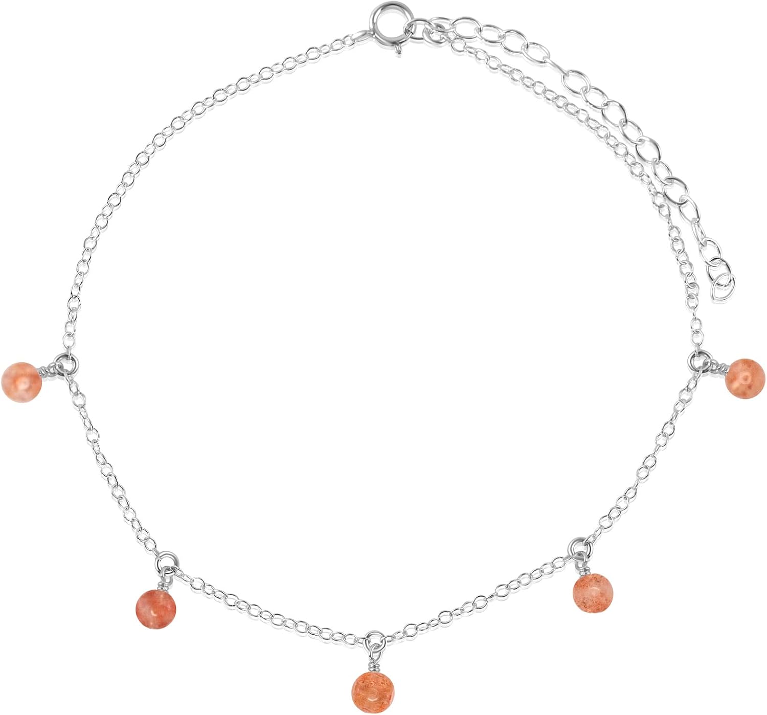 Luna Tide Sunstone Bead Drop Anklet in Sterling Silver