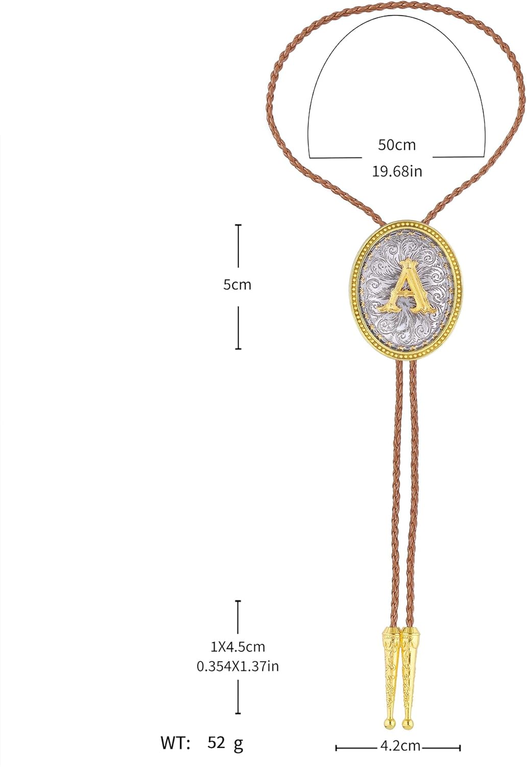 Bolo Tie for Men Women Initial Western Cowboy Gold Tie Leather Necktie Necklace Western Gift Cowboy Accessories - Image 2