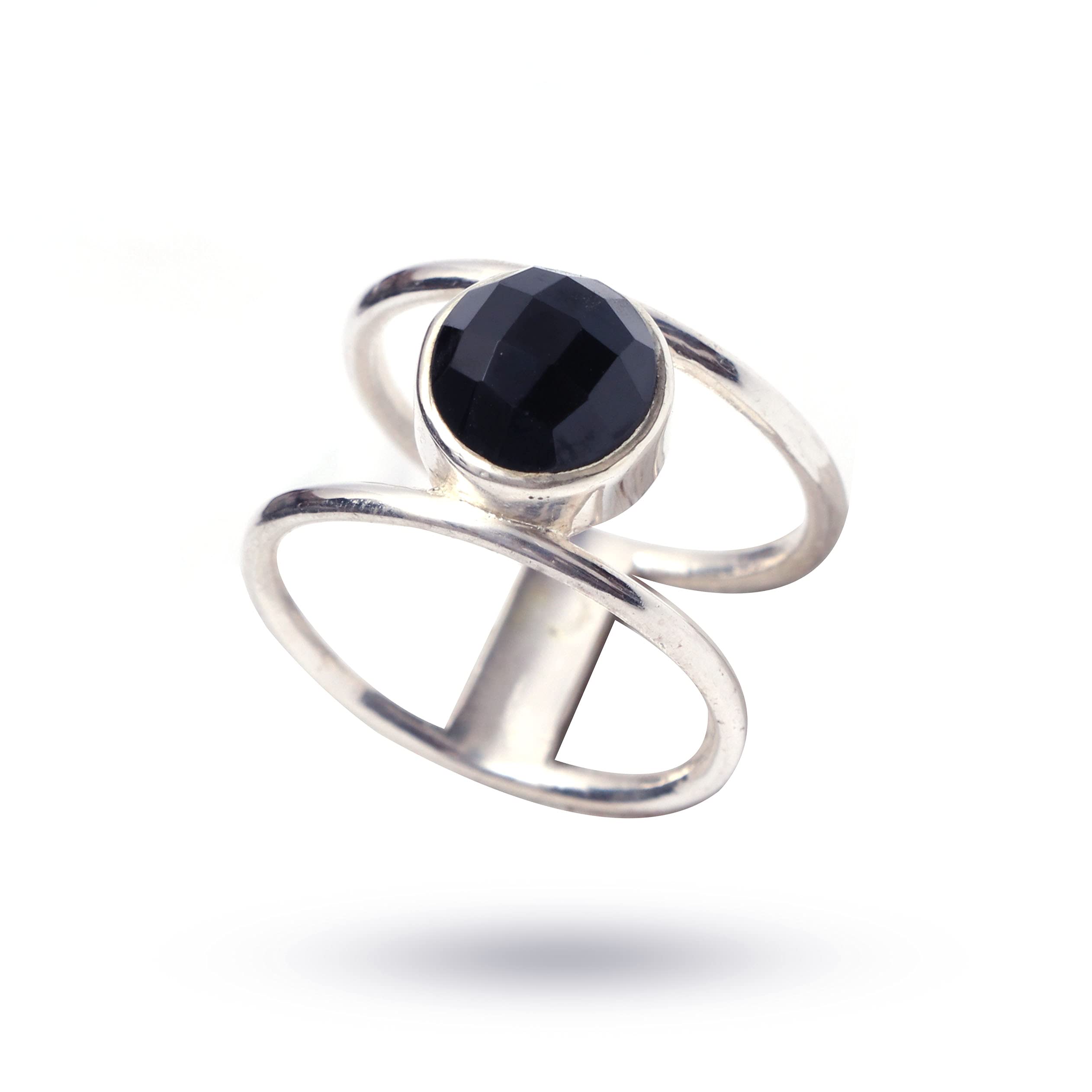 Hiflyer JewelsNatural Black Spinel Gemstone Ring 925 Solid Sterling Silver  Spinel Jewelry Designer Jewelry Women's Rings August Birthstone Gemstone