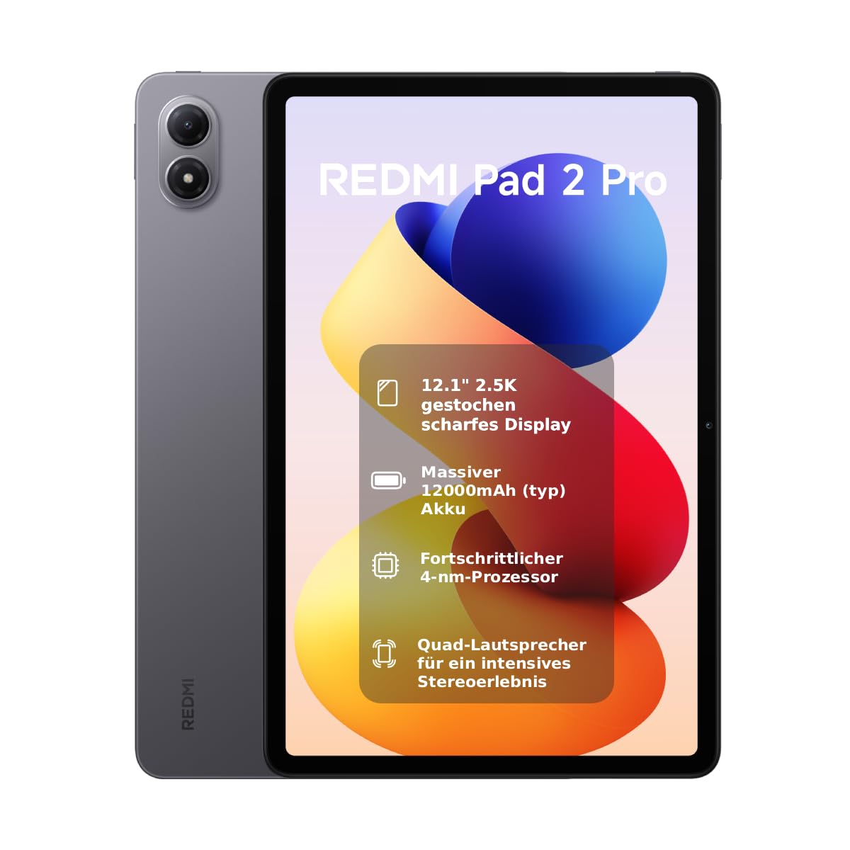 XIAOMI REDMI Pad 2 Pro, 6+128GB, 12,1" 2,5K 120Hz Display, Riesiger 12.000mAh (typ) Akku, 4nm Prozessor, Nahtlose Konnektivität, Graphitgrau
