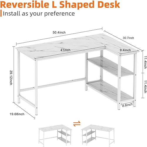 Miniatura 3 de WOODYNLUX Escritorio para computadora con estantes, para juegos, 50 pulgadas, estación de trabajo con almacenamiento para oficina en casa, sala de