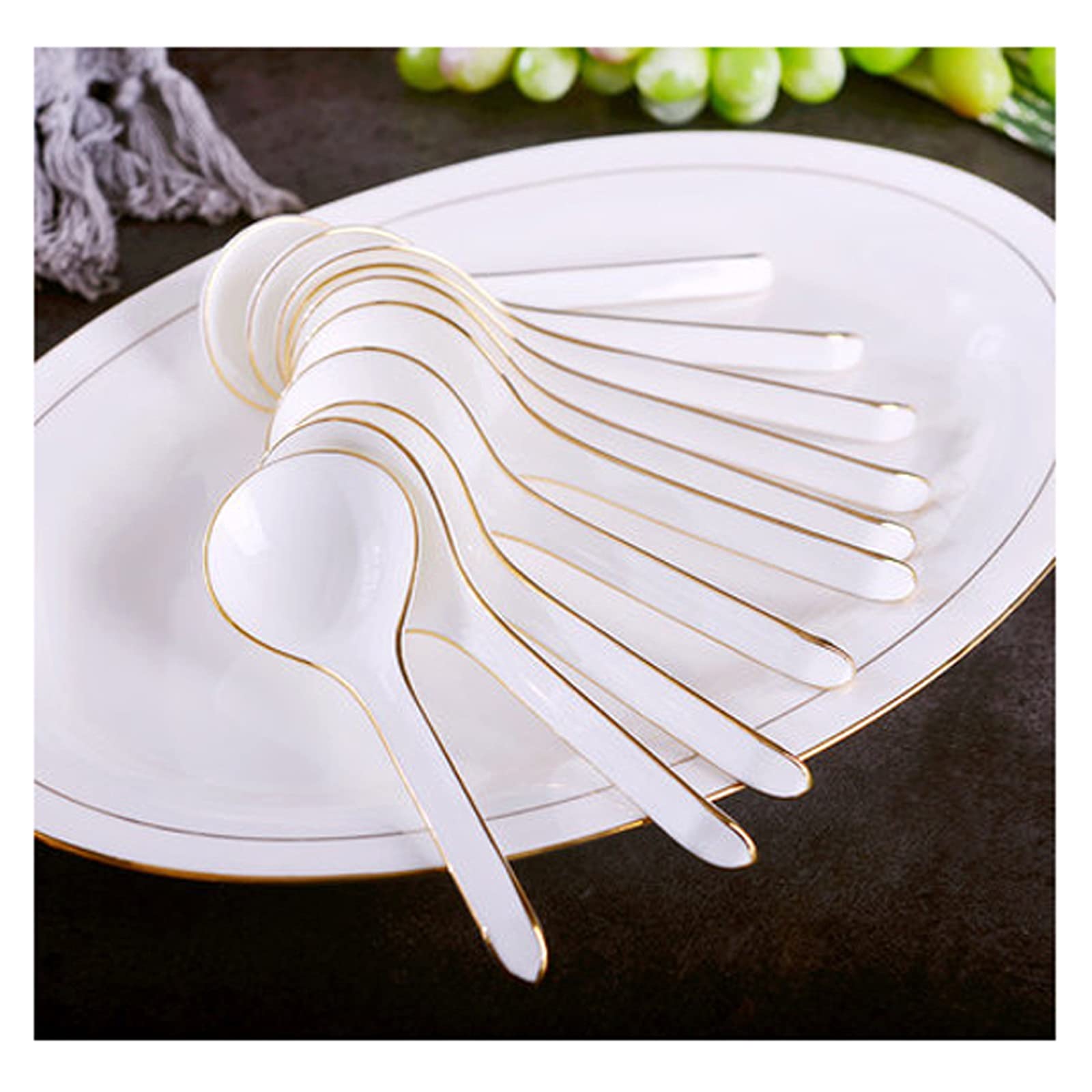 GLigeT Cucharas de Sopa Juego de cucharas Phnom Penh de Porcelana de Hueso, 10 Uds., Cuchara de cerámica Creativa y Bonita for el hogar para el hogar y la Cocina (Size : B)