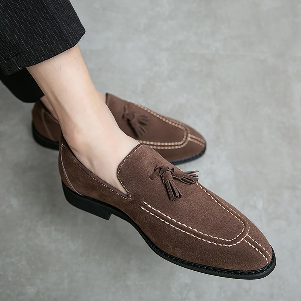 Los Hombres De Gamuza Zapatillas Mocasines Zapatos De Vestir con Borla Pisos Slip-On Prom Loafer